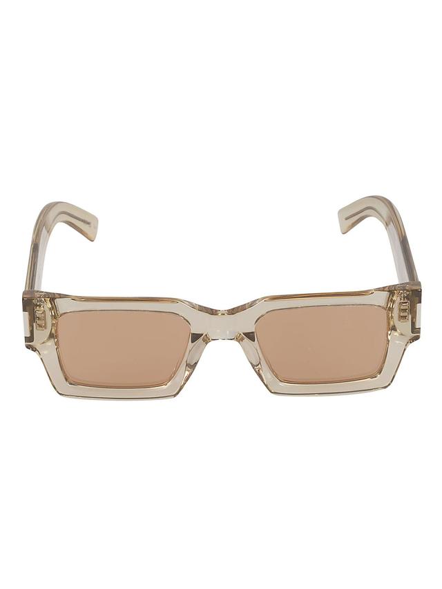 SAINT LAURENT Rectangular Frame Transparent Sunglasses In Yellow/brown Product Image