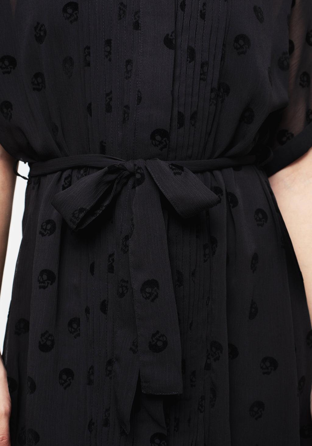 Bones Flocked Pintuck Chiffon Midi Shirt Dress Product Image