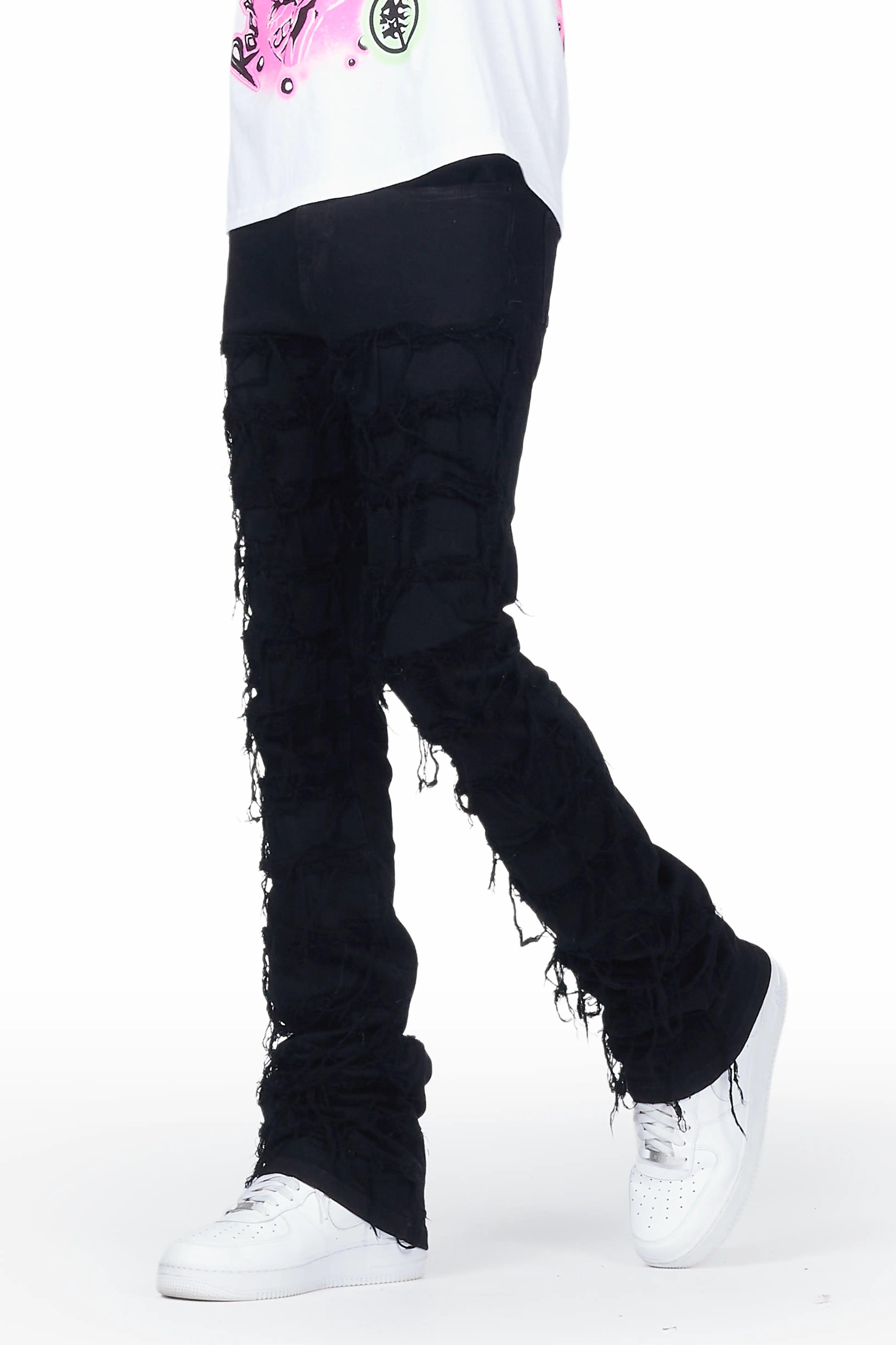 Waylon Jet Black Frayed Super Stacked Flare Jean Male Product Image