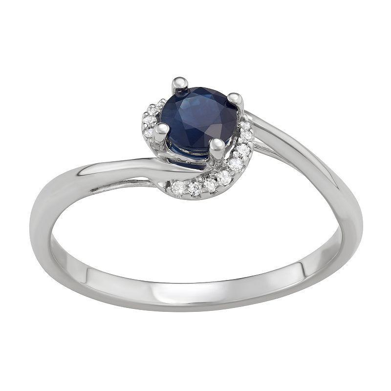 14k White Gold 1/10 Carat T.W. Diamond & Gemstone Bypass Ring, Womens Blue Product Image