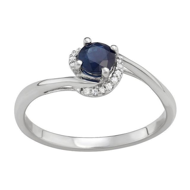 14k White Gold 1/10 Carat T.W. Diamond & Gemstone Bypass Ring, Womens Blue Blue Product Image