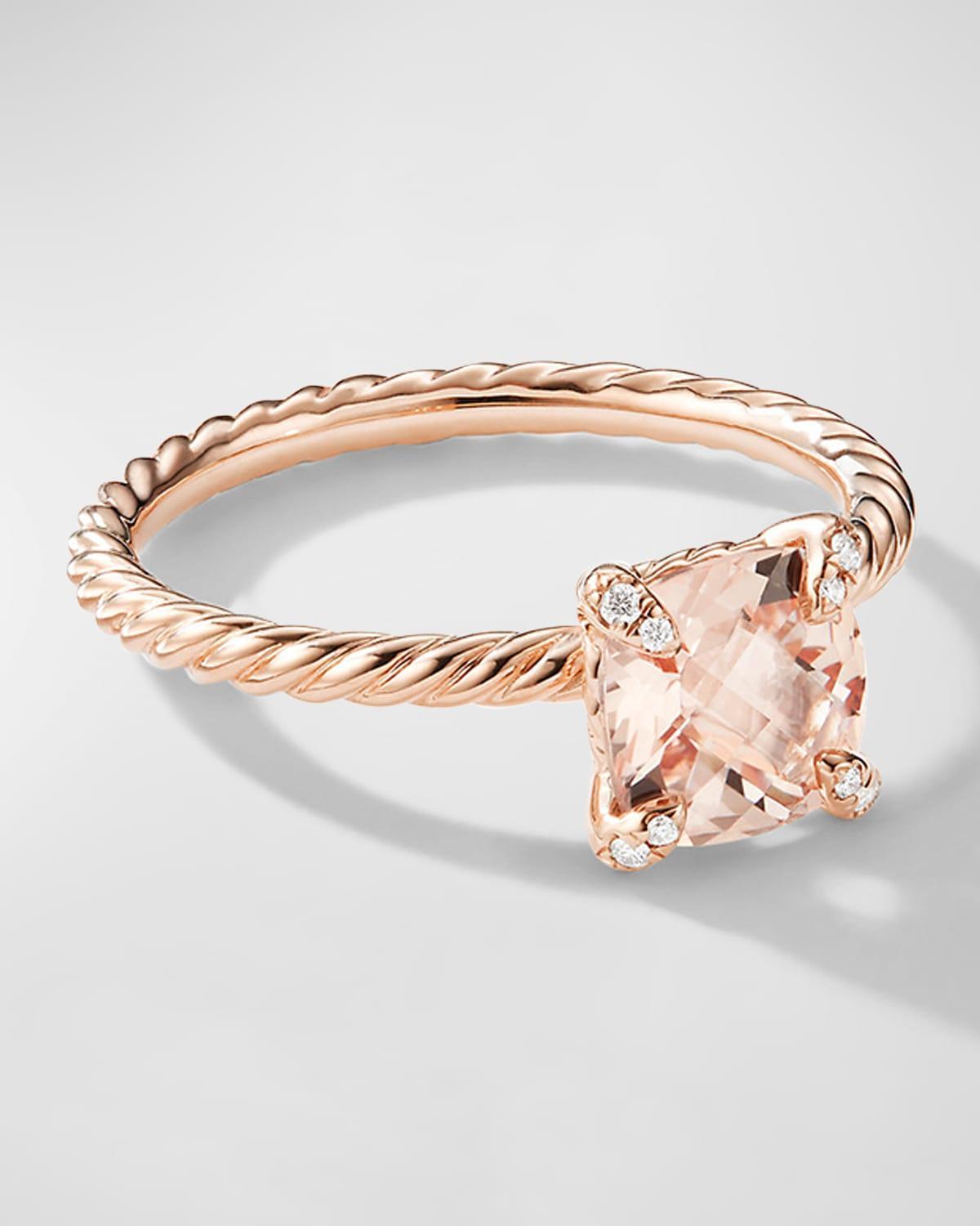 Womens Chatelaine Ring in 18K Rose Gold with Morganite and Pav Diamonds Product Image