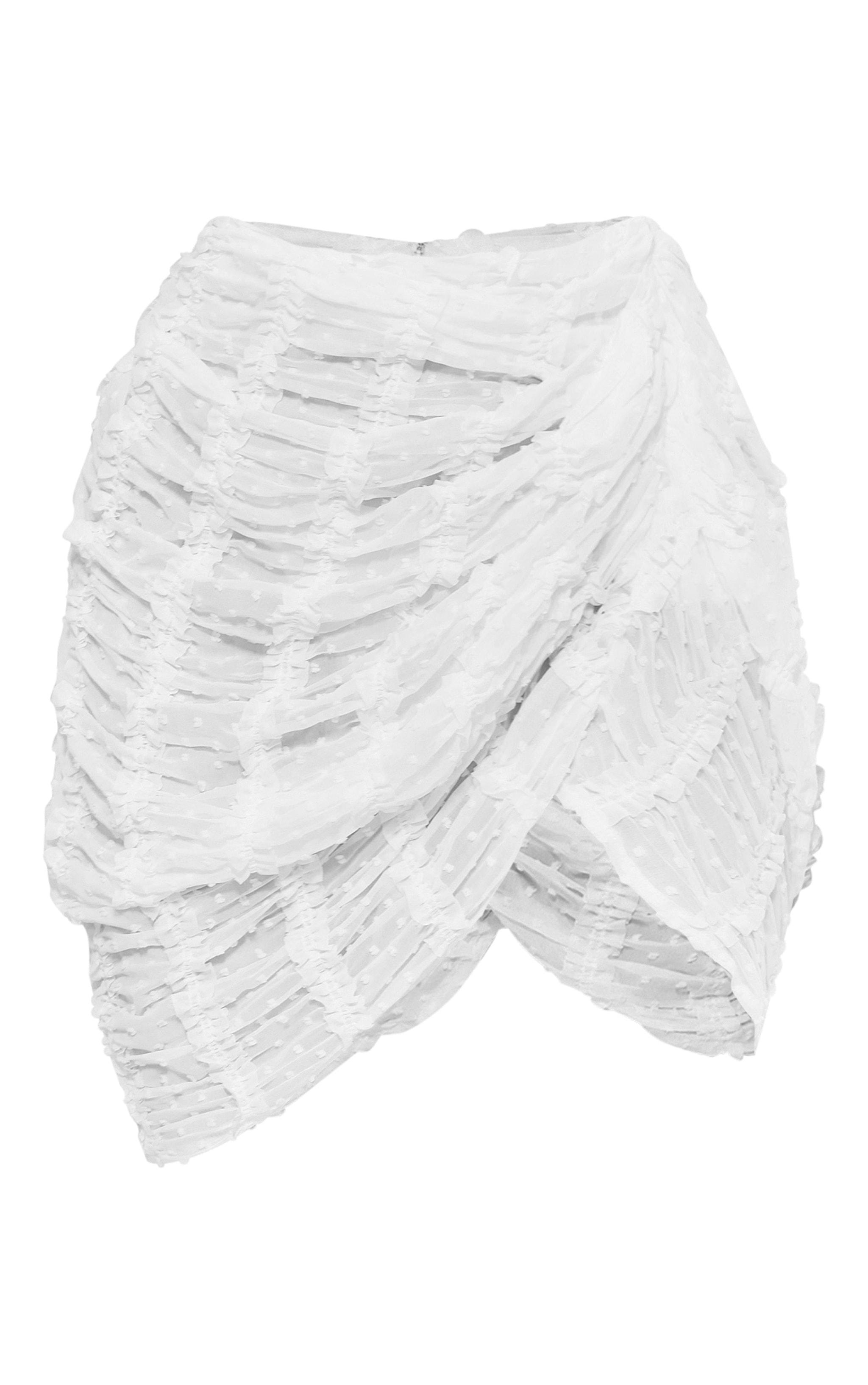 White Dobby Sheer Textured Ruched Side Mini Skirt Product Image