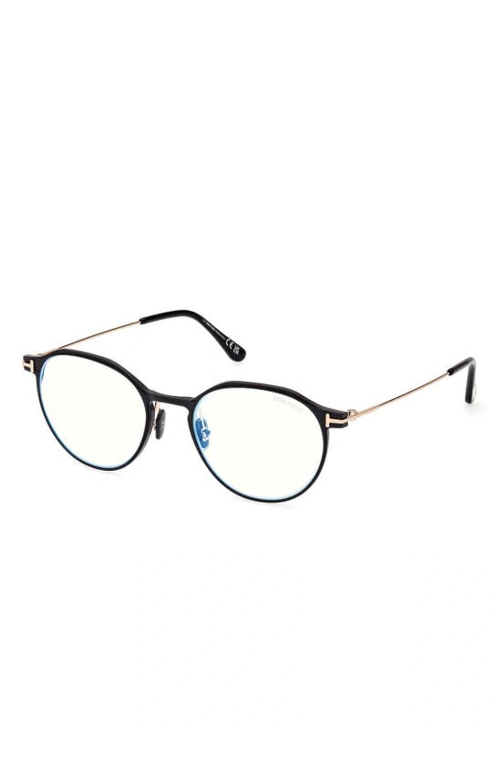 TOM FORD 52mm Round Blue Light Blocking Glasses In Matte Black Product Image