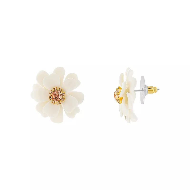 Emberly Gold Tone Flower Stud Earrings, Womens, White Product Image