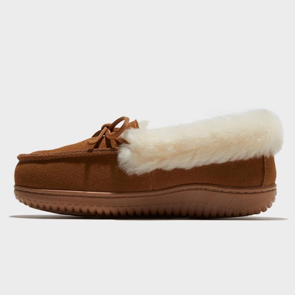 dluxe by dearfoams Women's Shearling Moc with Fur Casing Slippers - Chestnut 6 Product Image