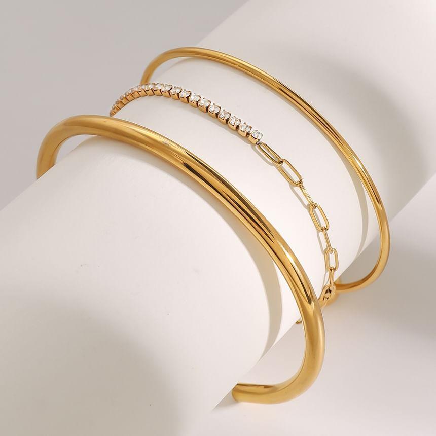 Stainless Steel Open Bangle / CZ Bracelet Product Image