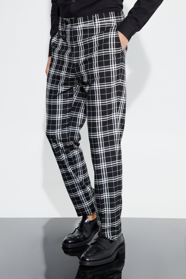 Tall Skinny Fit Mono Tartan Cropped Pants | boohooMAN USA Product Image