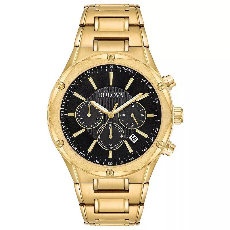 Bulova Mens Classic Gold Tone Stainless Steel Chronograph Bracelet Watch - 97B161 Gold Silver Product Image