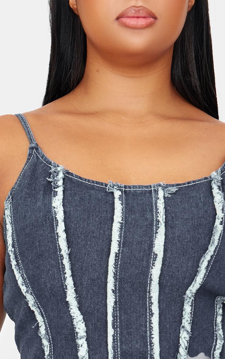 Plus Indigo Blue Wash Frayed Seam Detail Denim Corset Product Image