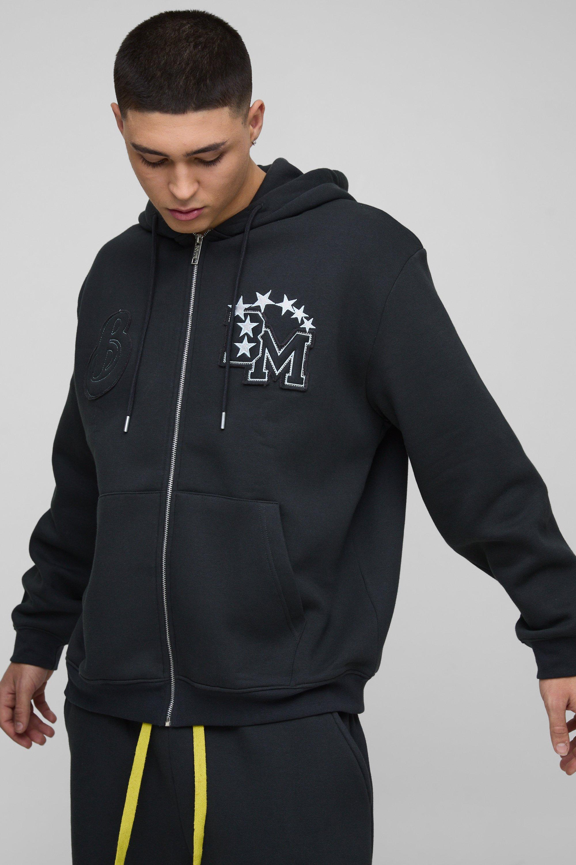 Oversized BM Varsity Applique Zip Through Hoodie | boohooMAN USA product image