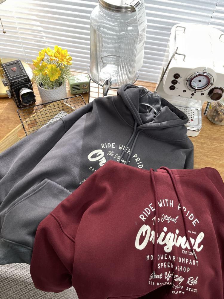 Lettering Print Drawstring Hoodie Product Image