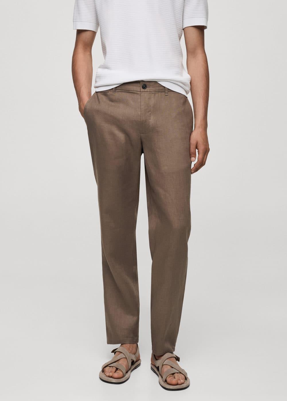 MANGO MAN - Slim-fit 100% linen pants medium brownMen Product Image