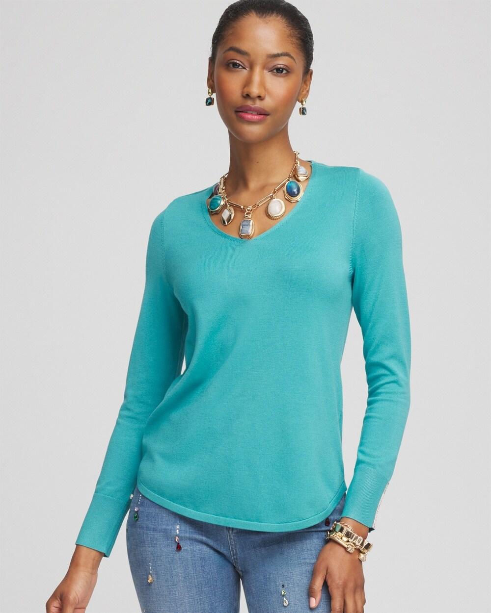 Women's Caviar Trim V-Neck Pullover Sweater Product Image