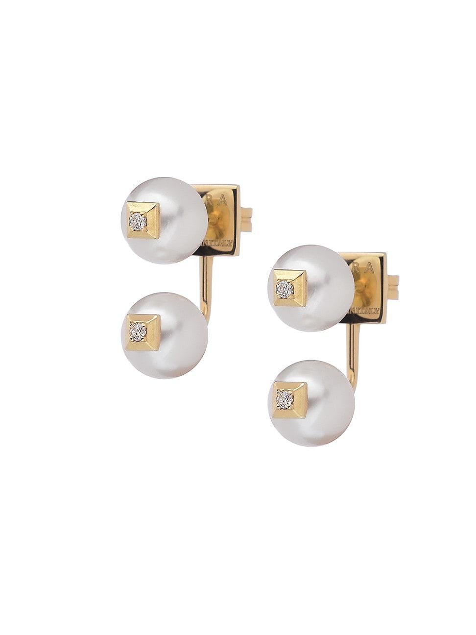 Womens 18K Yellow Gold, Akoya Pearl & 0.024 TCW Diamond Ear Jacket Product Image