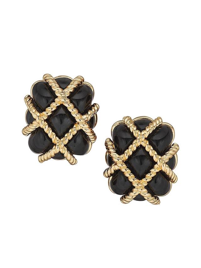 Womens Black Resin Quilted Goldtone Earrings Product Image