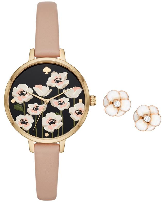 kate spade new york Womens Metro Three-Hand Nude Leather Watch 34mm Gift Set - Nude Product Image