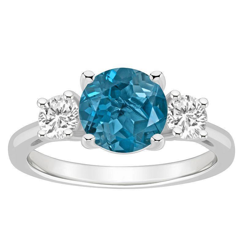 Alyson Layne Sterling Silver 8 mm Round Gemstone & White Topaz Three-Stone Ring, Womens Blue Product Image