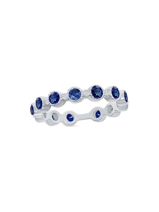 Womens 14K White Gold, Blue Sapphire & 0.12 TCW Diamond Ring Product Image