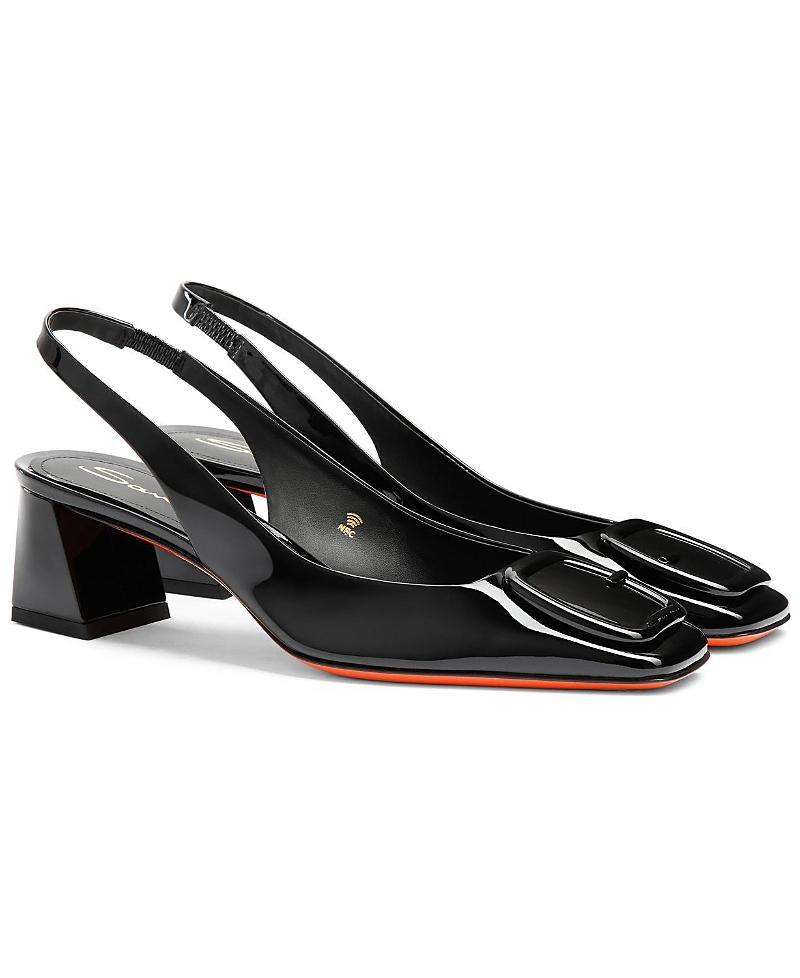 Santoni Womens Patent Leather Mid-Heel Slingback Pumps Product Image