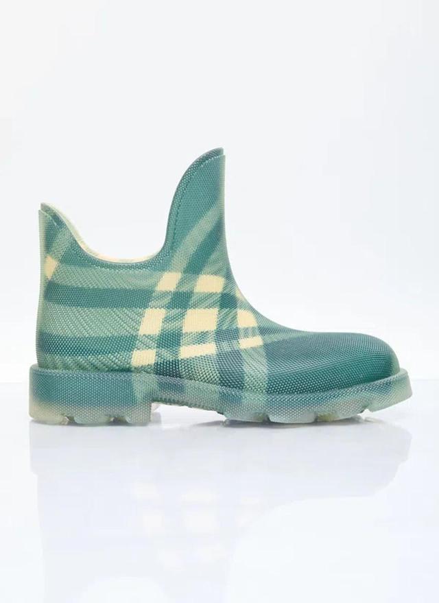 BURBERRY Check Rubber Marsh Low Boots In Green Product Image