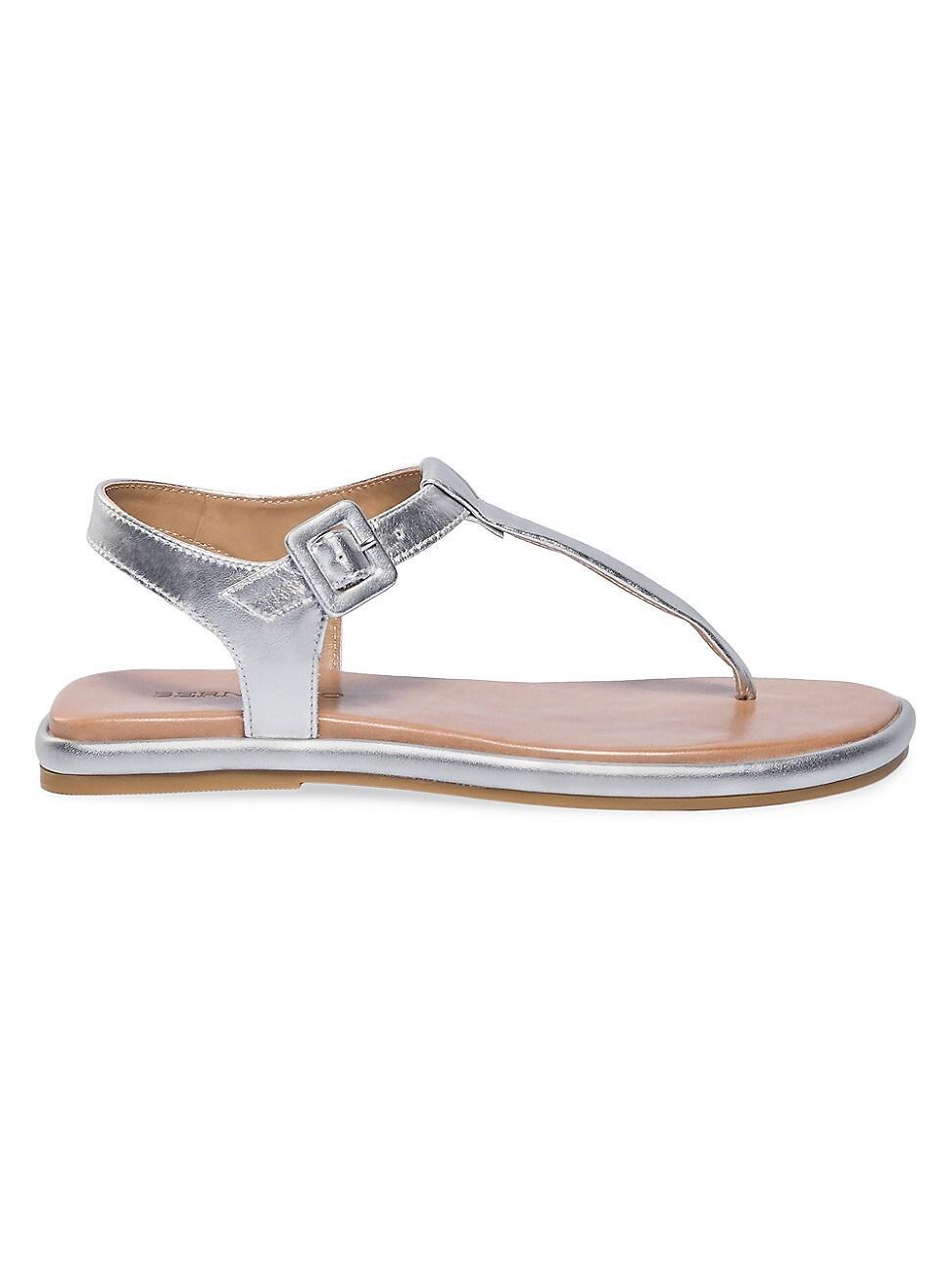 Metallic Leather Thong Ankle-Strap Sandals Product Image