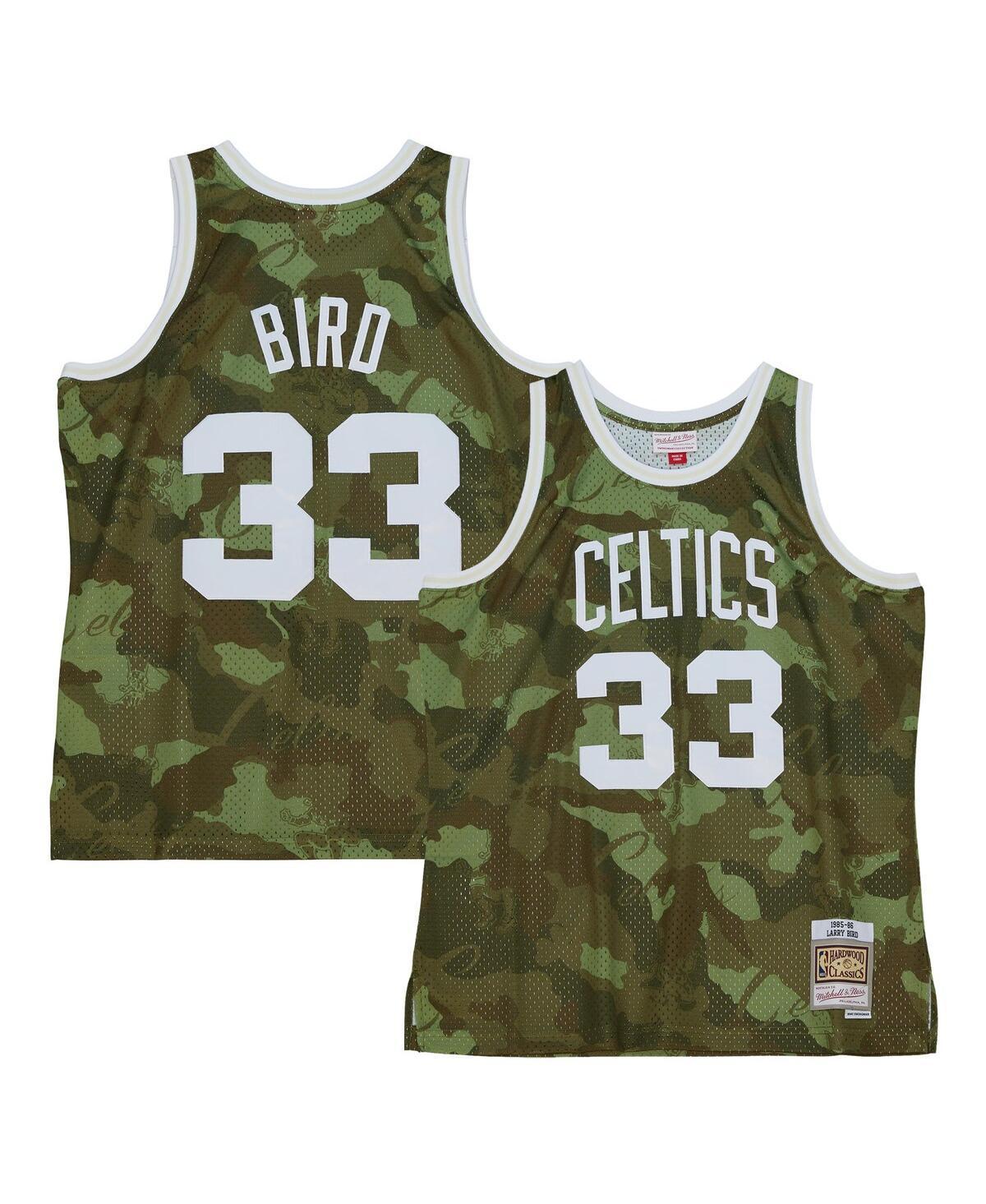 Mitchell & Ness Mens Larry Bird Camo Boston Celtics Hardwood Classics 1985/86 Ghost Green Swingman Jersey - Camo Product Image