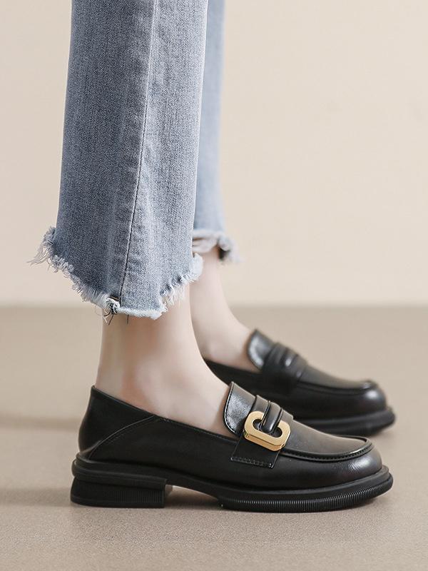 Round-Toe Split-Joint Loafers Platform Shoes Product Image