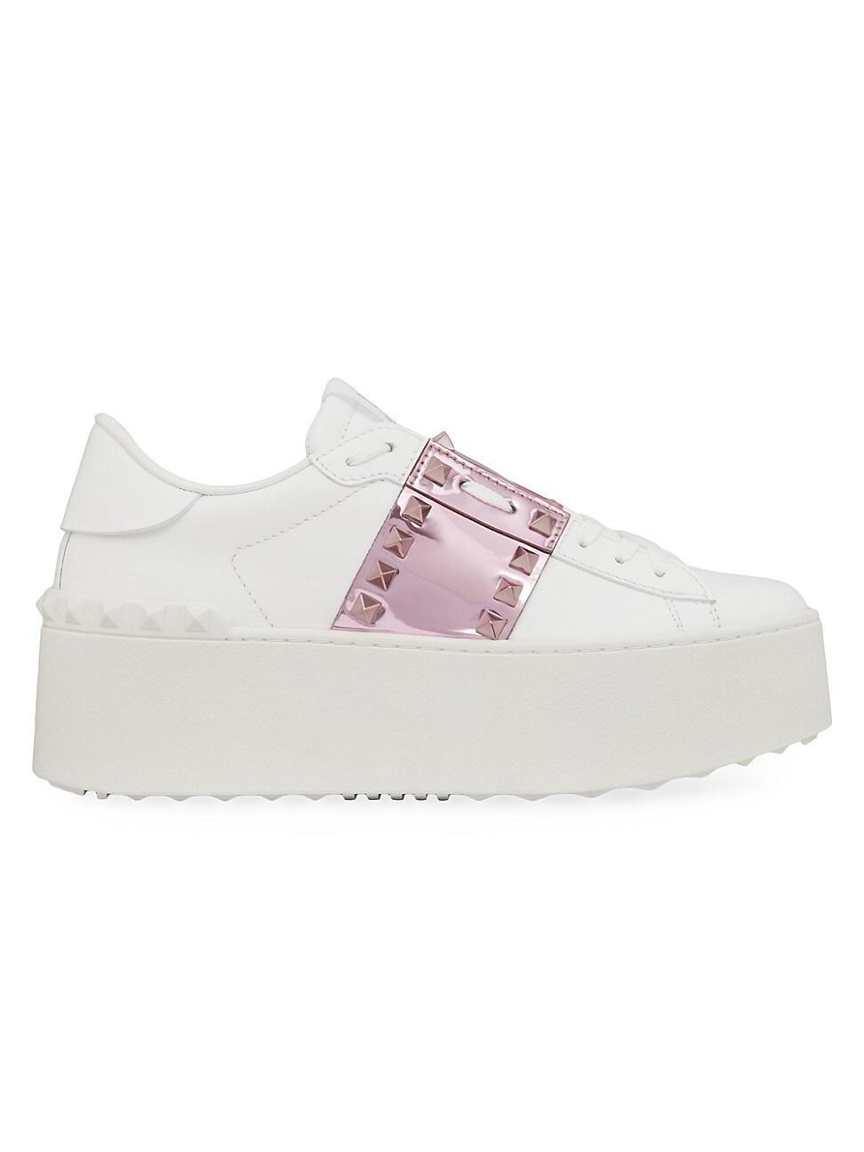 Womens Platform Rockstud Untitled Sneakers In Calfskin Leather With Mirror-Effect Band Product Image