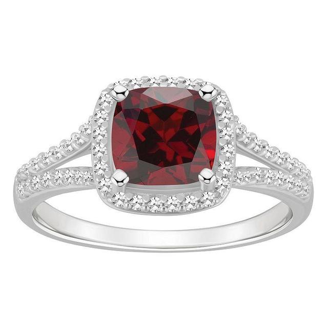 Celebration Gems Sterling Silver 7 mm Cushion Gemstone & 1/4 Carat T.W. Diamond Split Shank Ring, Womens Red Product Image