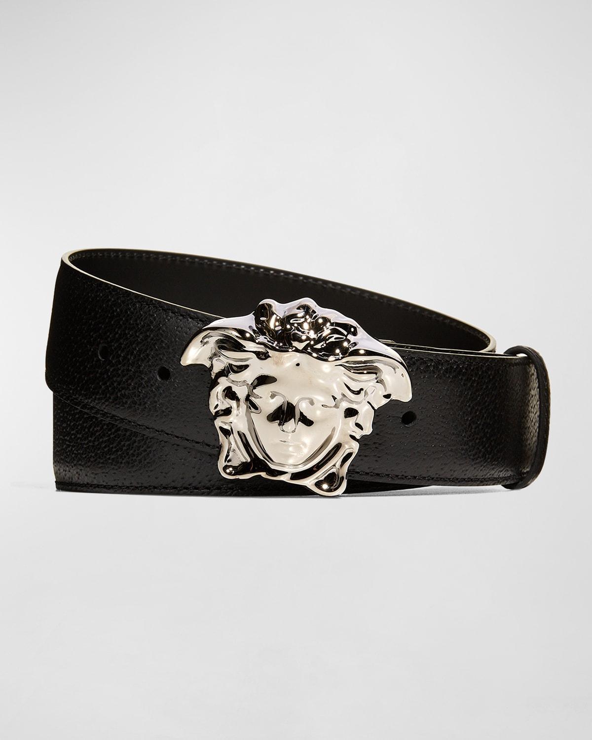 Mens Leather Medusa-Buckle Belt Product Image