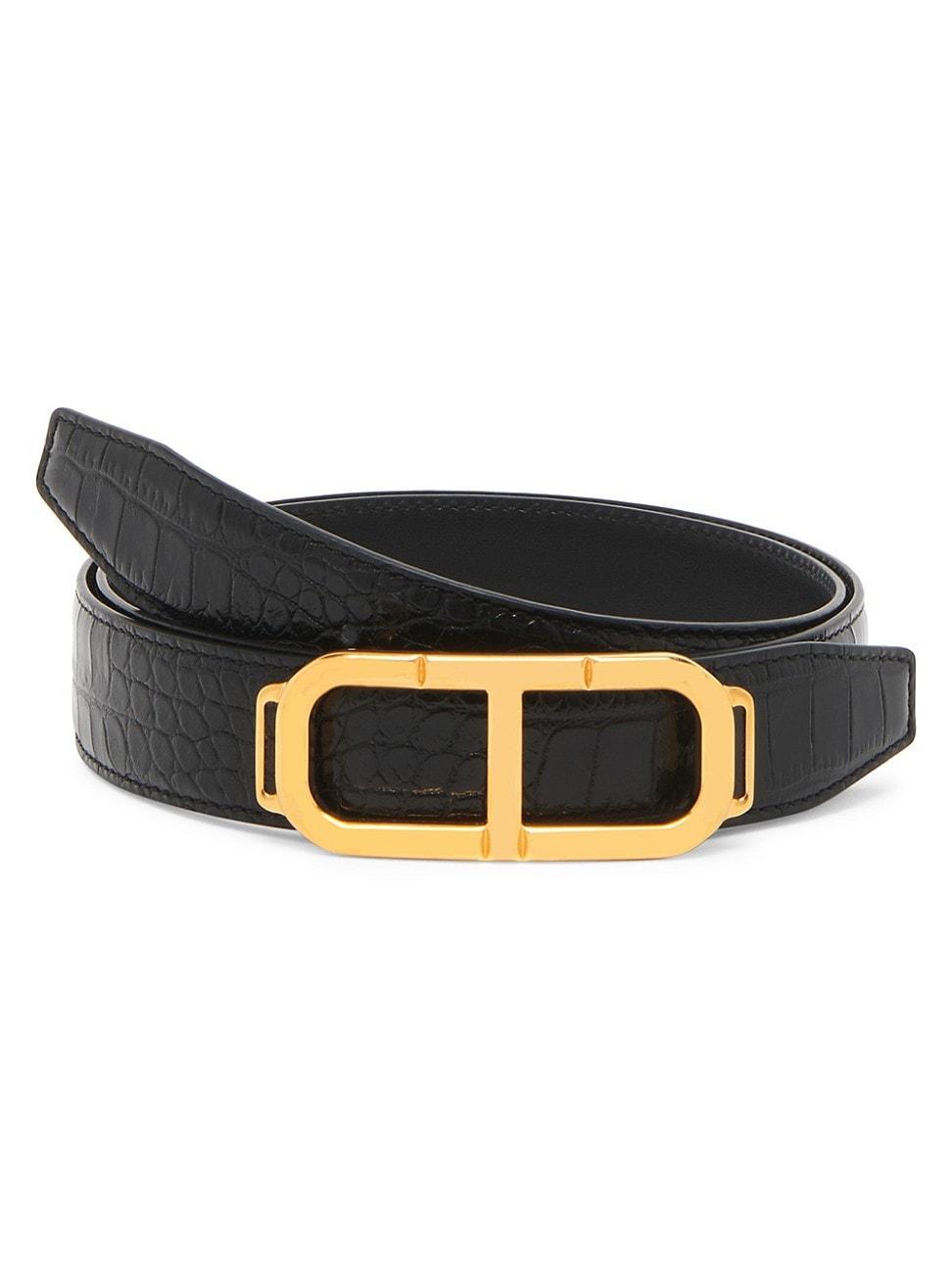 Mens Shiny Croc-Embossed Stadium T Belt Product Image