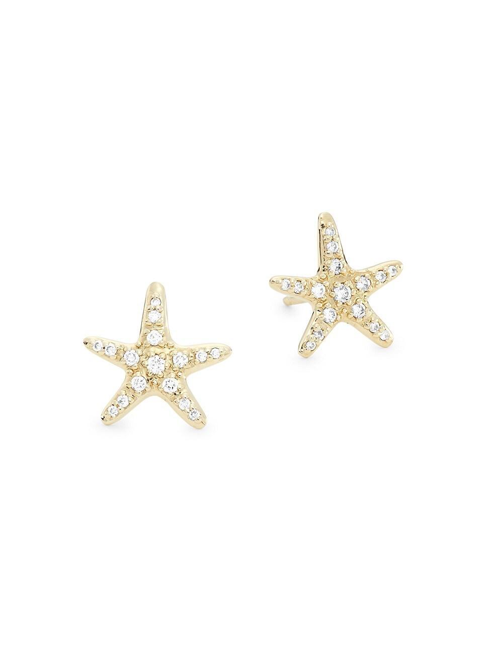 Womens 14K Yellow Gold & Diamond Starfish Stud Earrings Product Image