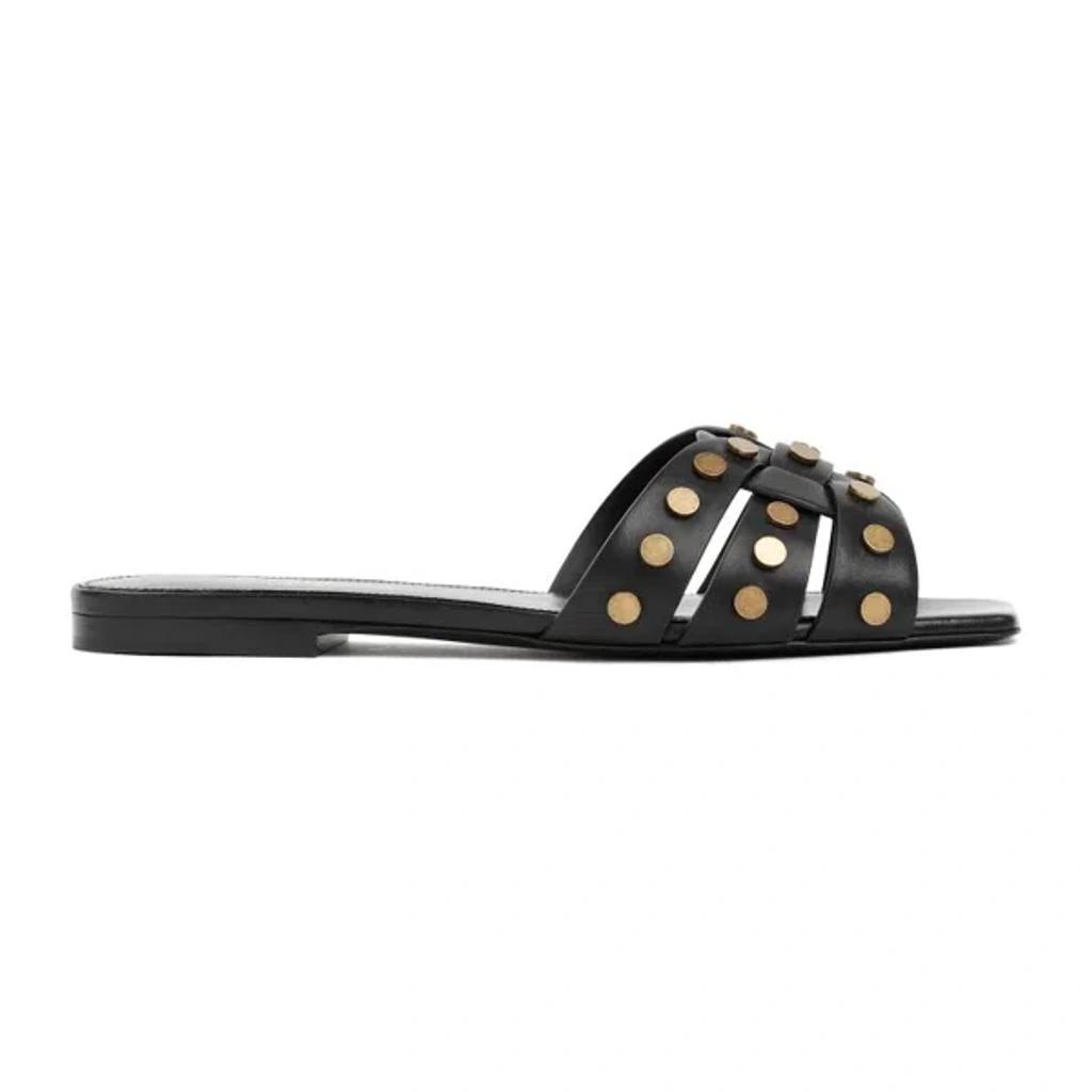 SAINT LAURENT Leather Tribute Sandals In Black Product Image