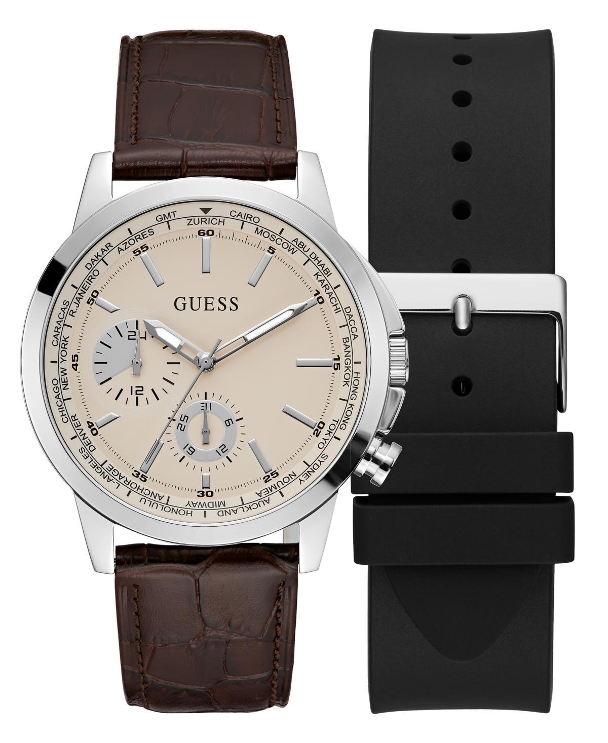 Guess Mens Multi-Function Brown Genuine Leather Watch 44mm Gift Set Product Image