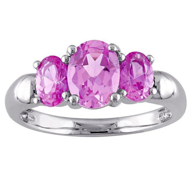 Stella Grace Sterling Silver Lab-Created Pink Sapphire 3-Stone Ring, Womens Product Image