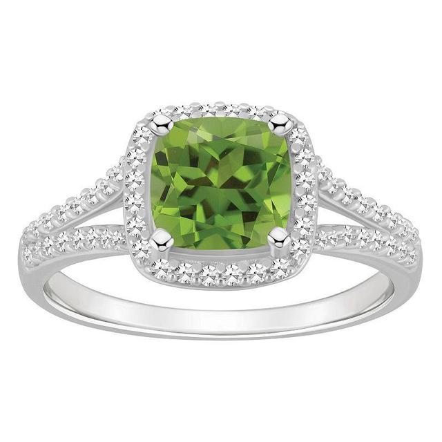 Celebration Gems Sterling Silver 7 mm Cushion Gemstone & 1/4 Carat T.W. Diamond Split Shank Ring, Womens Green Product Image