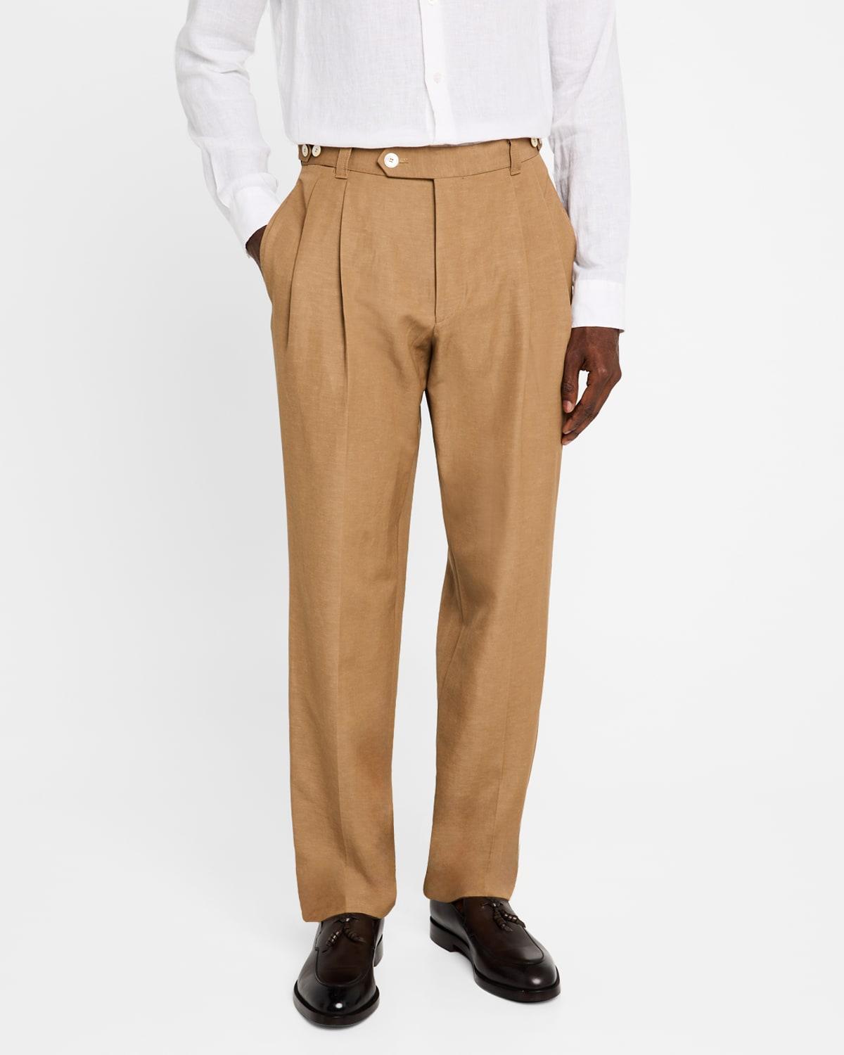 Mens Wool and Linen Relaxed-Fit Pleated Trousers Product Image