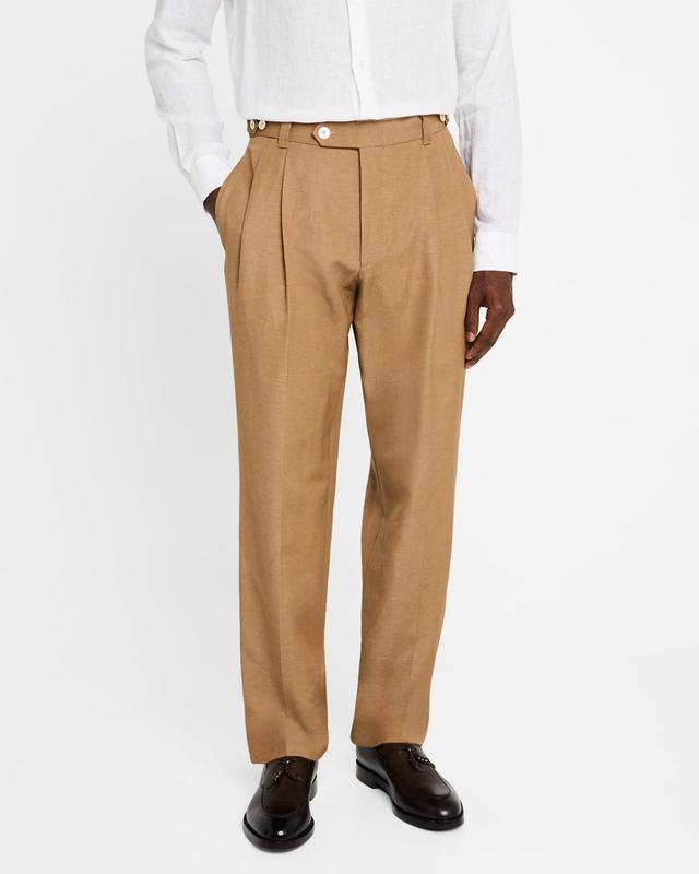 Mens Wool and Linen Relaxed-Fit Pleated Trousers Product Image