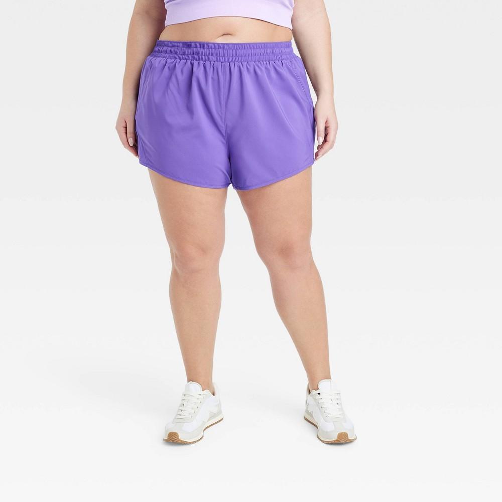 Womens Woven Mid-Rise Run Shorts 3 - All In Motion Purple 1X Product Image