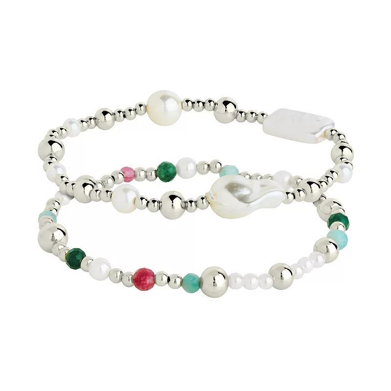 MC Collective Shell Pearl & Bead Stretch Bracelets Set, Womens Silver Tone Product Image