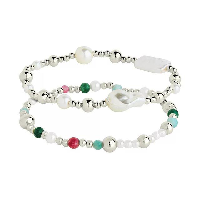 MC Collective Shell Pearl & Bead Stretch Bracelets Set, Womens Silver Tone Product Image