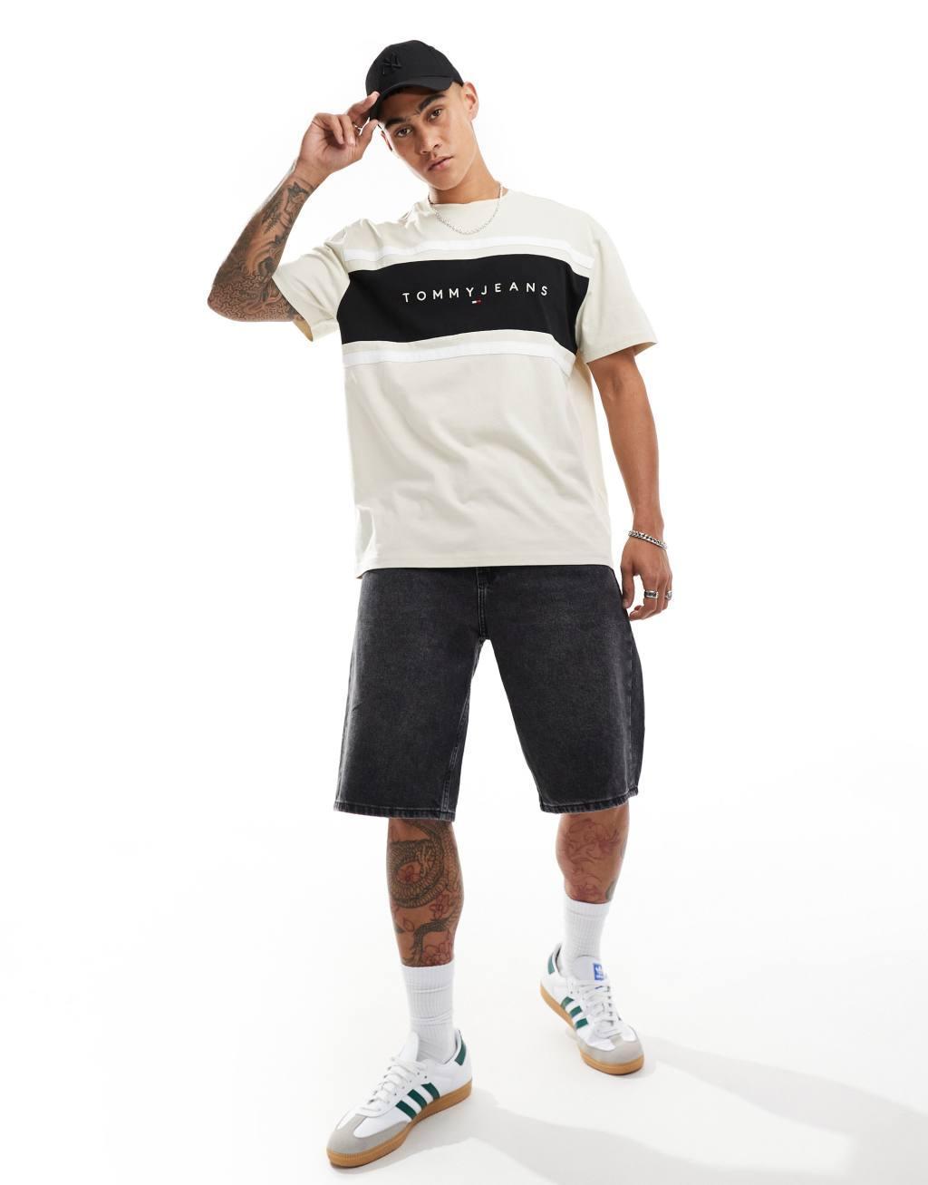 Tommy Jeans color block t-shirt in beige Product Image