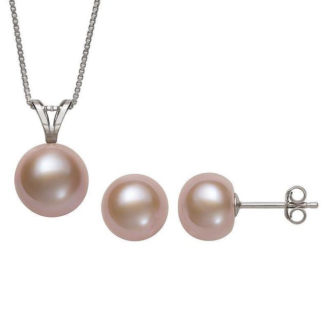 Sterling Silver Freshwater Pearl Earring & Pendant Necklace Set, Womens Pink White Product Image