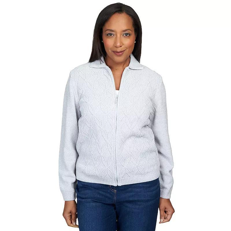 Womens Alfred Dunner Classic Zip-Up Cardigan Blue Product Image