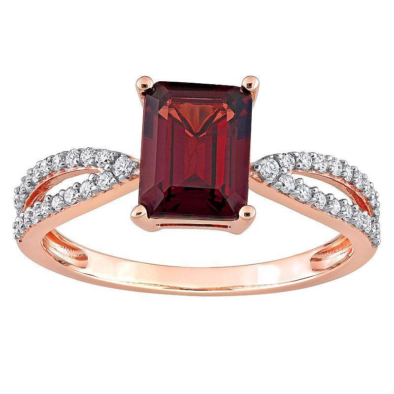 Stella Grace 14k Rose Gold Garnet & 1/5 Carat T.W. Diamond Crossover Engagement Ring, Womens, Red Product Image