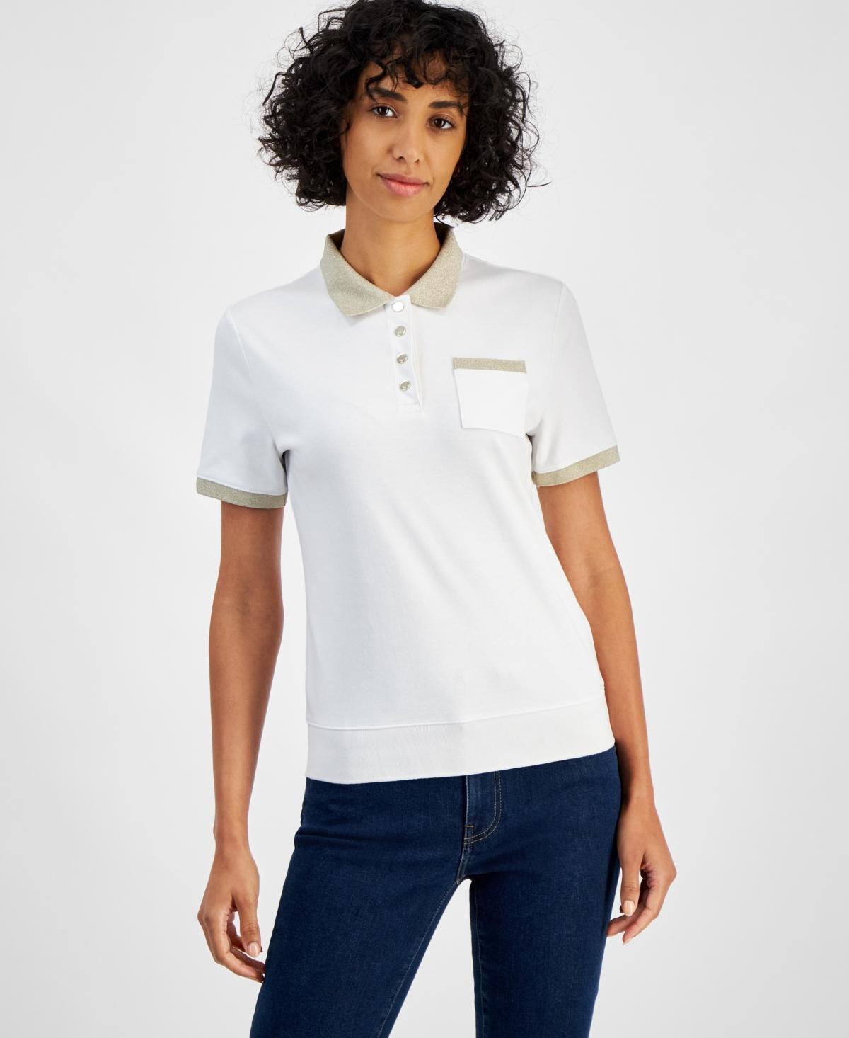 Tommy Hilfiger Womens Cotton Contrast-Trim Polo Top Product Image