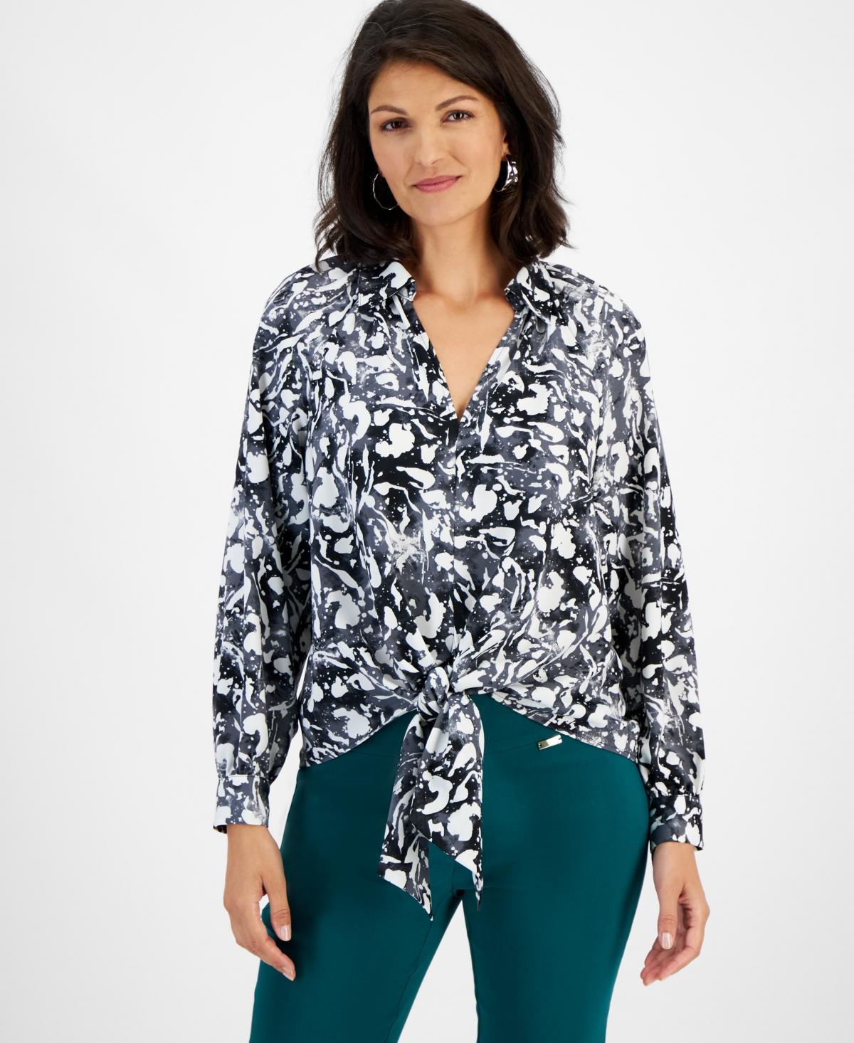 I.n.c. International Concepts Womens Printed Tie-Front Blouse, Created for Macys Product Image