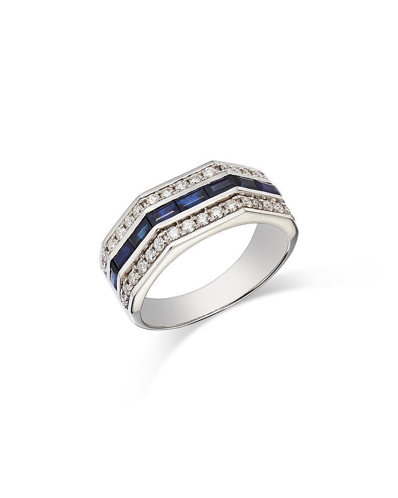 Bloomingdales Fine Collection Mens Sapphire & Diamond Triple Row Ring in 14K White Gold Product Image