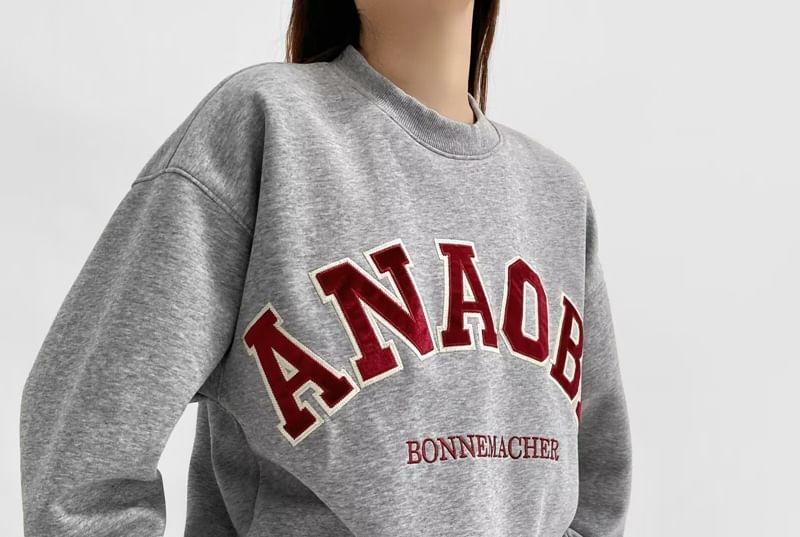 Long-Sleeve Round Neck Letter Applique Pullover Product Image